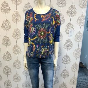 Desigual Size M colourful multi colour Embellished 3/4 sleeve t-shirt